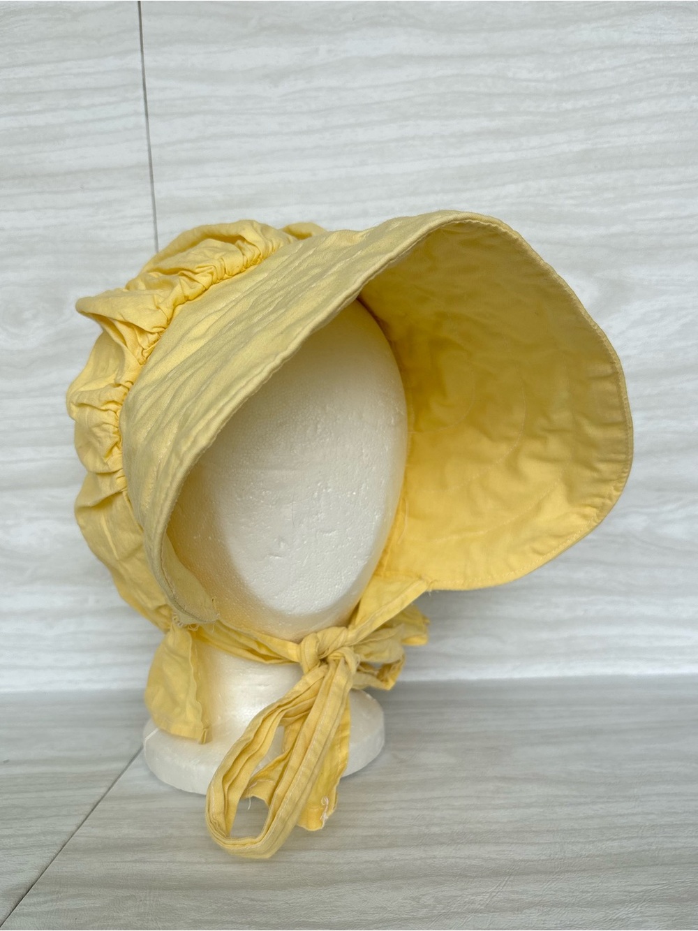 Vintage Yellow Prairie Sun Bonnet Ruffled Brim Tie Cottagecore